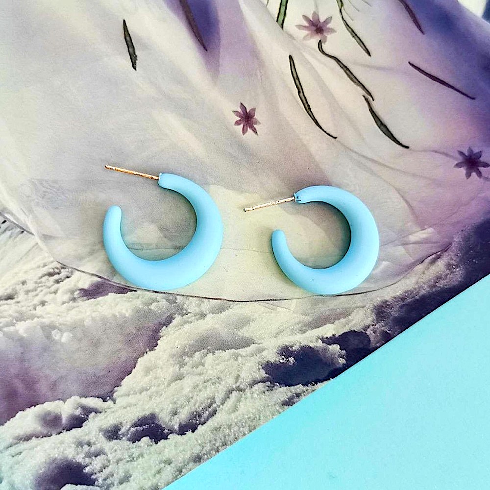7/$35retro Baby Sky Blue Minimalist Boho Matte Rainbow Hoops Huggie Earrings